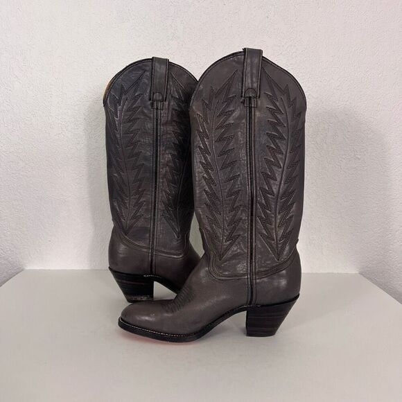 Double H Grey Leather Tall Western Heeled Cowboy Boots - Picture 8 of 14